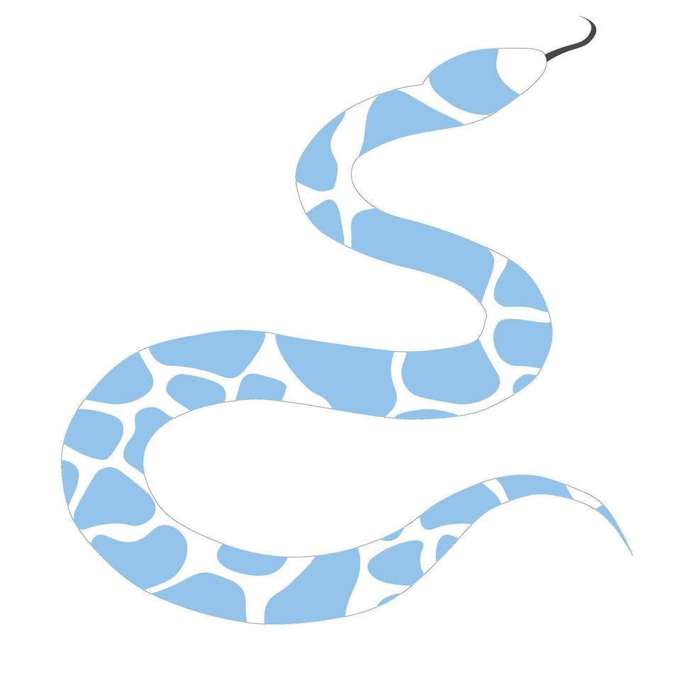 Snake silhouette with tongue out and blue spots on skin. Blue and white flat illustration isolated vector