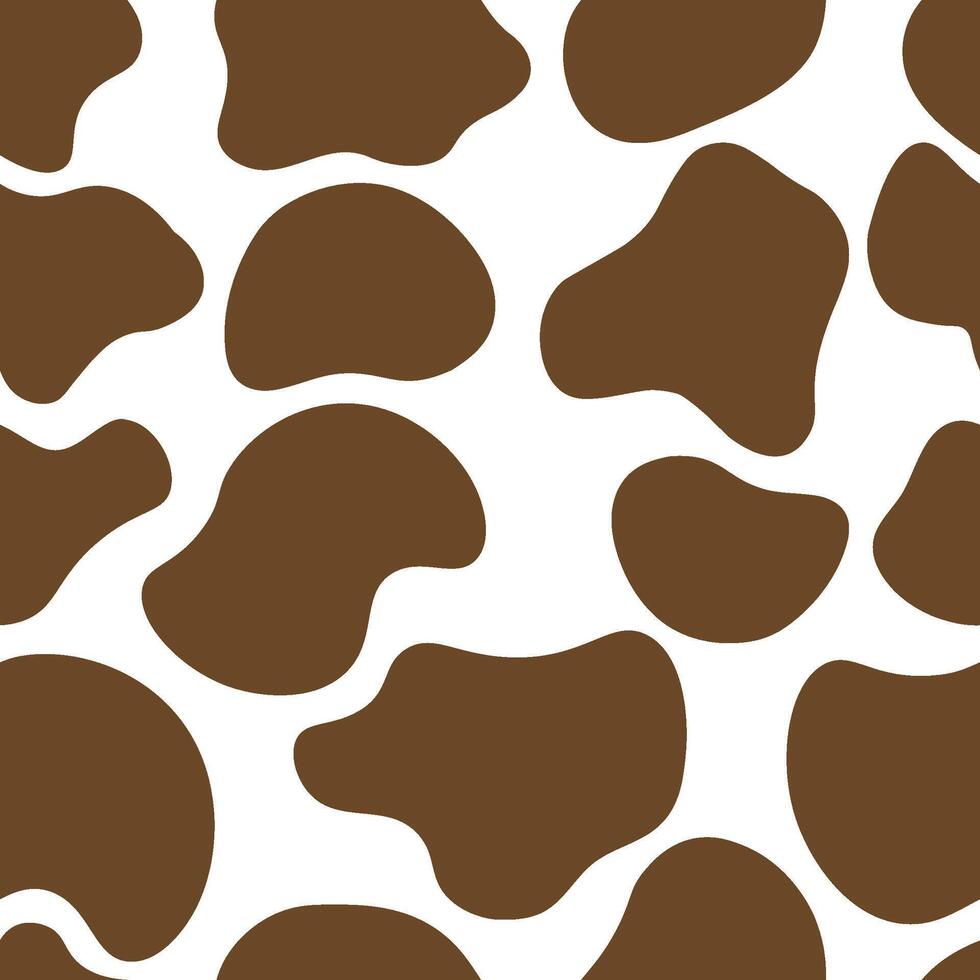 Cow brown spots skin hand drawn seamless pattern. Animal print graphics design vector