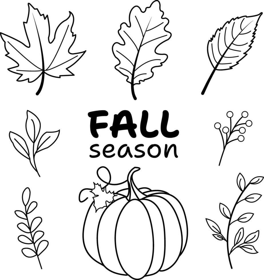 Fall Season Pumpkin with Autumn Leaves, Black White Design, Rustic Botanical Banner for Fall Season Decor, Simple Farmhouse Style, Thanksgiving Seasonal Poster Design. illustration vector