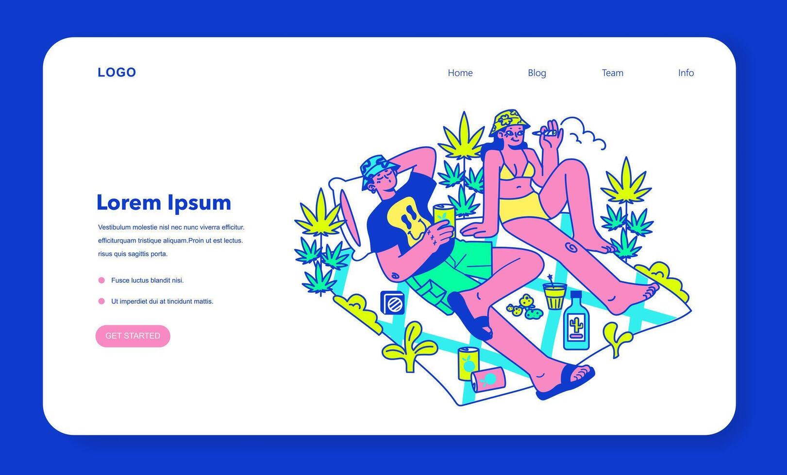 Psychedelic trip party web banner or landing page. Rave camp. vector
