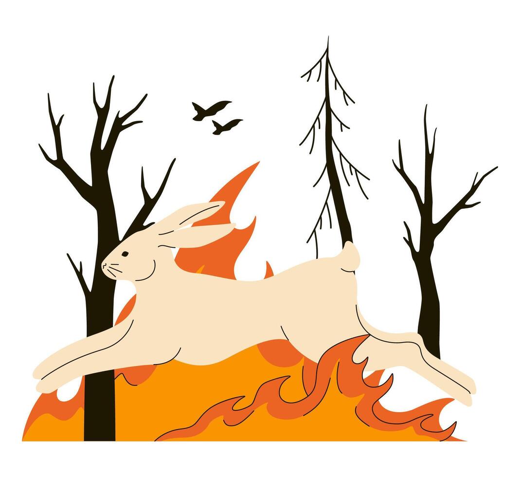 Wildfire. Burning forest trees, dangerous and harmful nature disaster. vector
