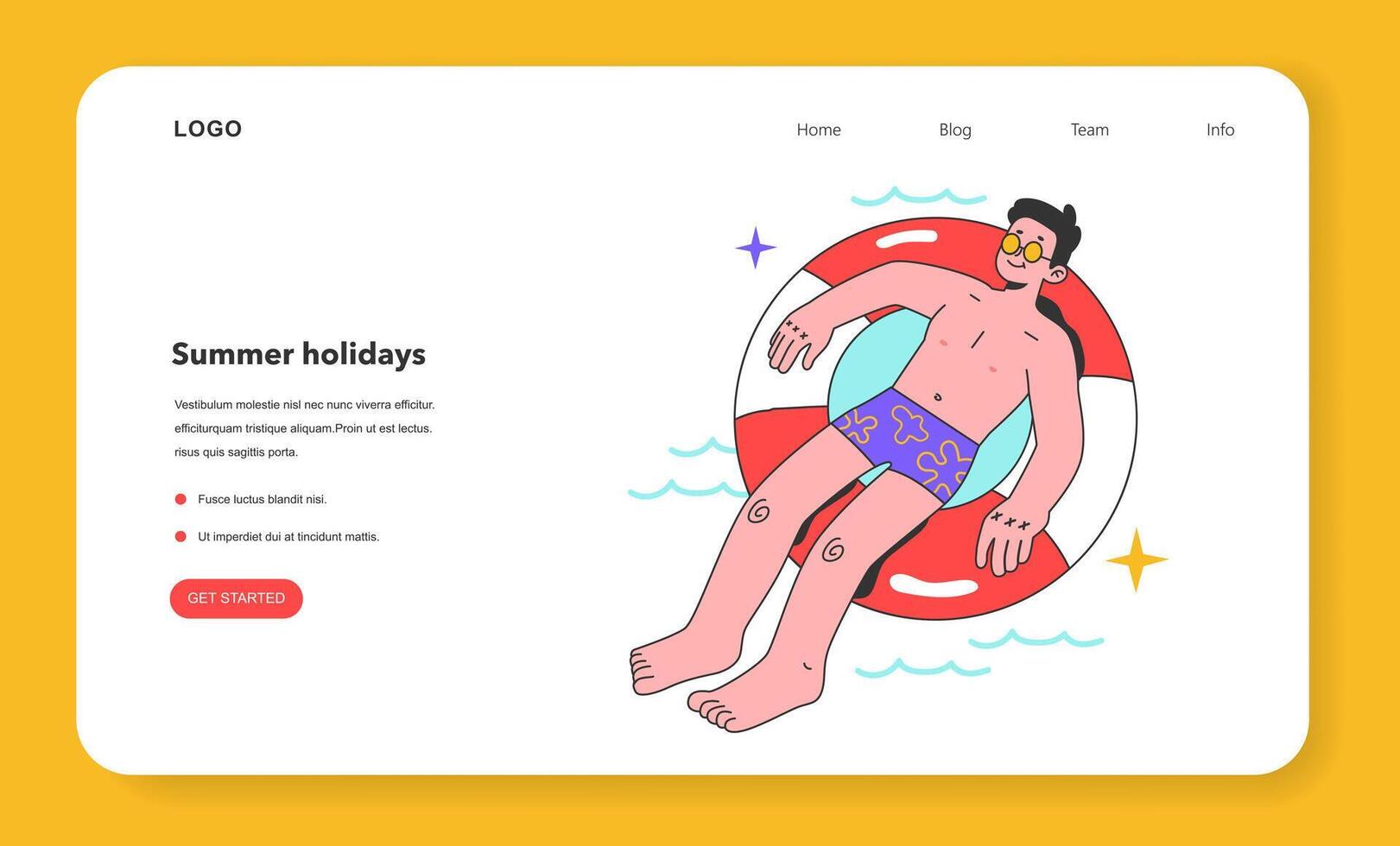 Summer time activity web banner or landing page. Man swimming vector