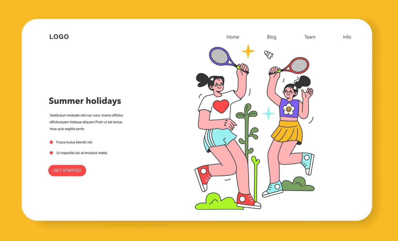 Summer time break activity web banner or landing page. Active lifestyle. vector
