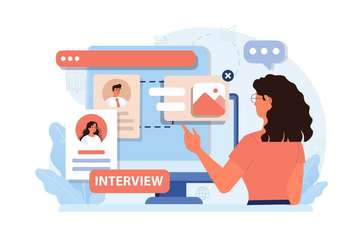 Online job fair. Hiring or job search online platform. Recruitment agency vector