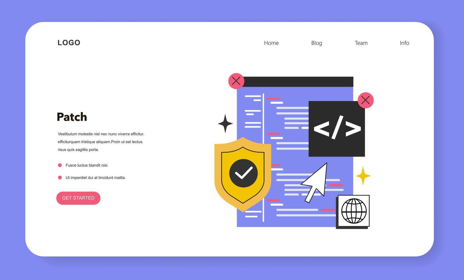 Patch software web banner or landing page. Operating system updates vector