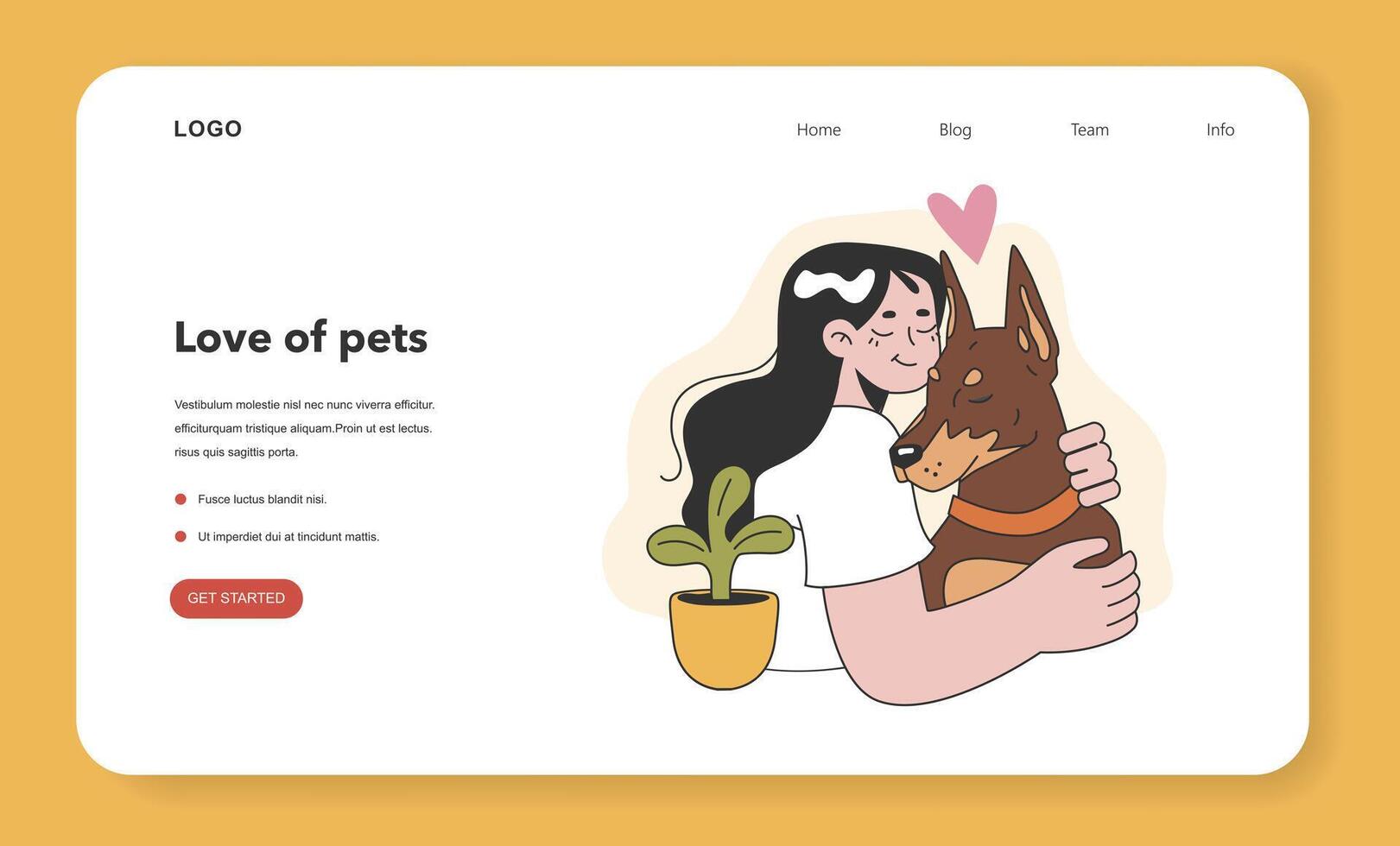 Character with a dog web banner or landing page. Happy woman and puppy vector