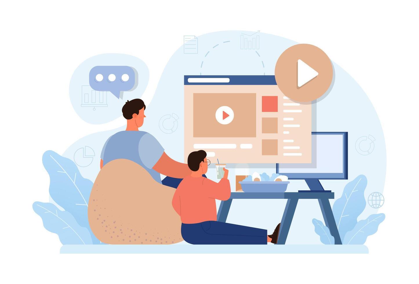Hygge. Happy male character relaxing at home, weekend leisure time vector