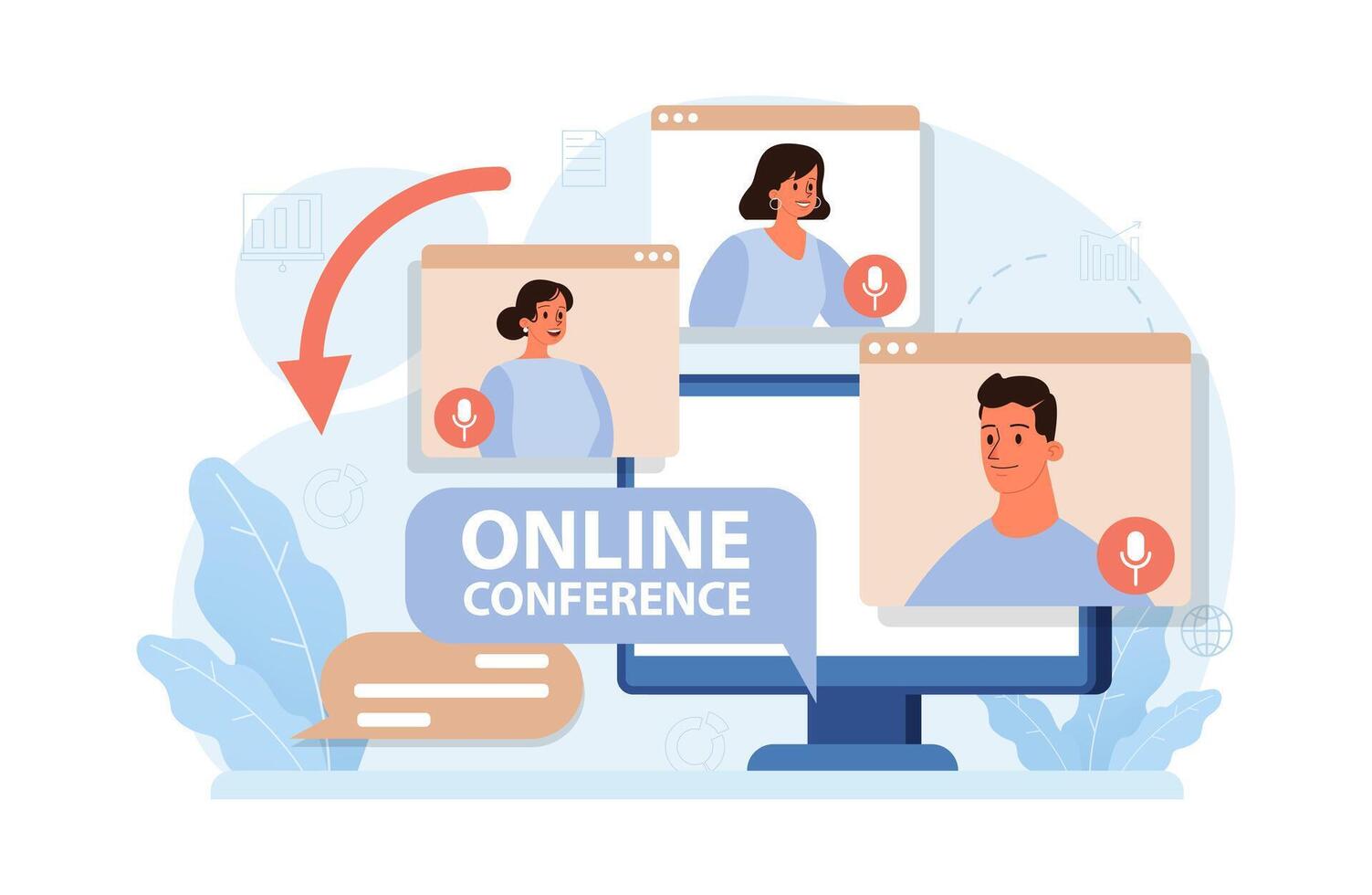Virtual event. Online friends meeting by call. Digital party vector