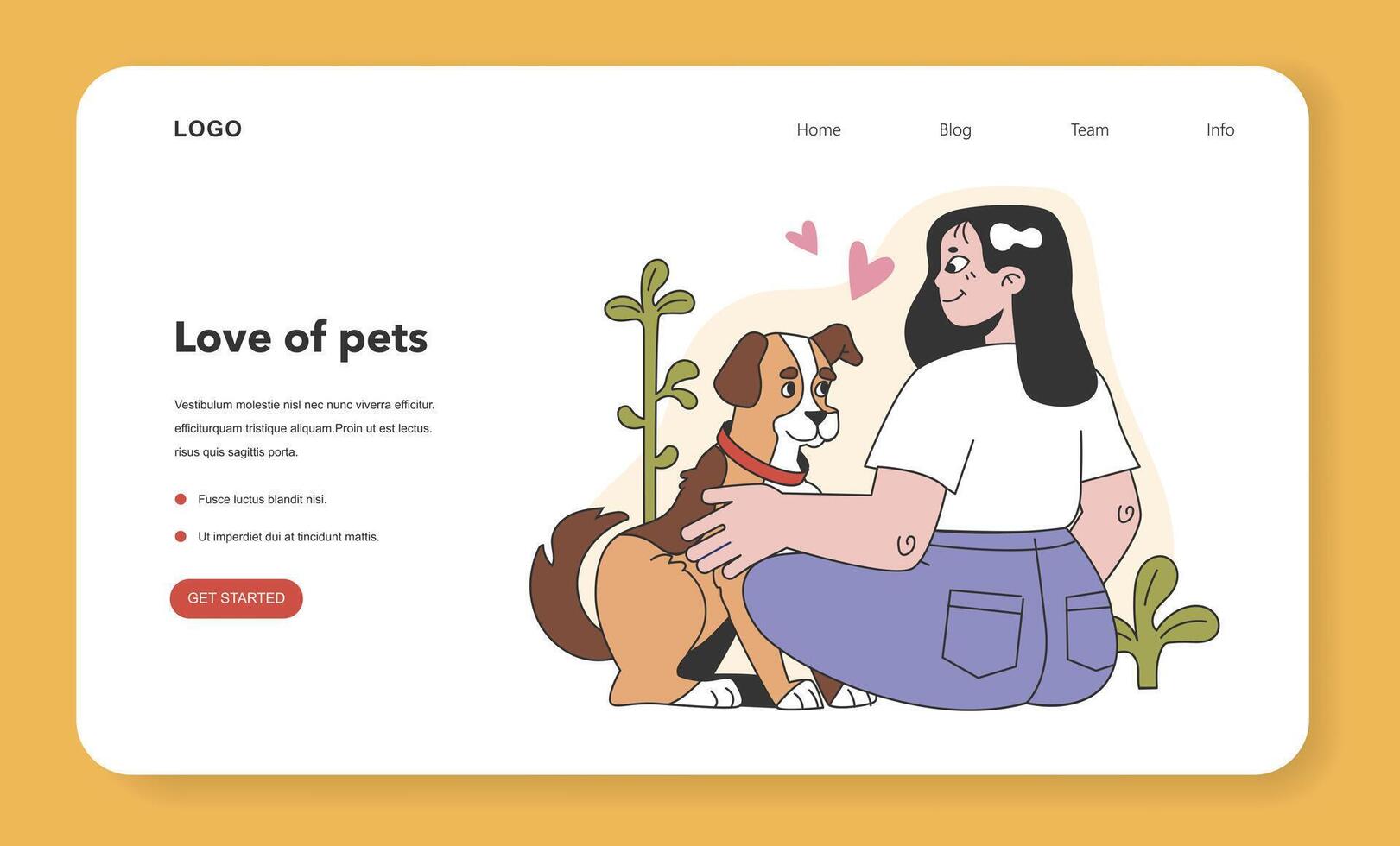Character with a dog web banner or landing page. Happy woman vector