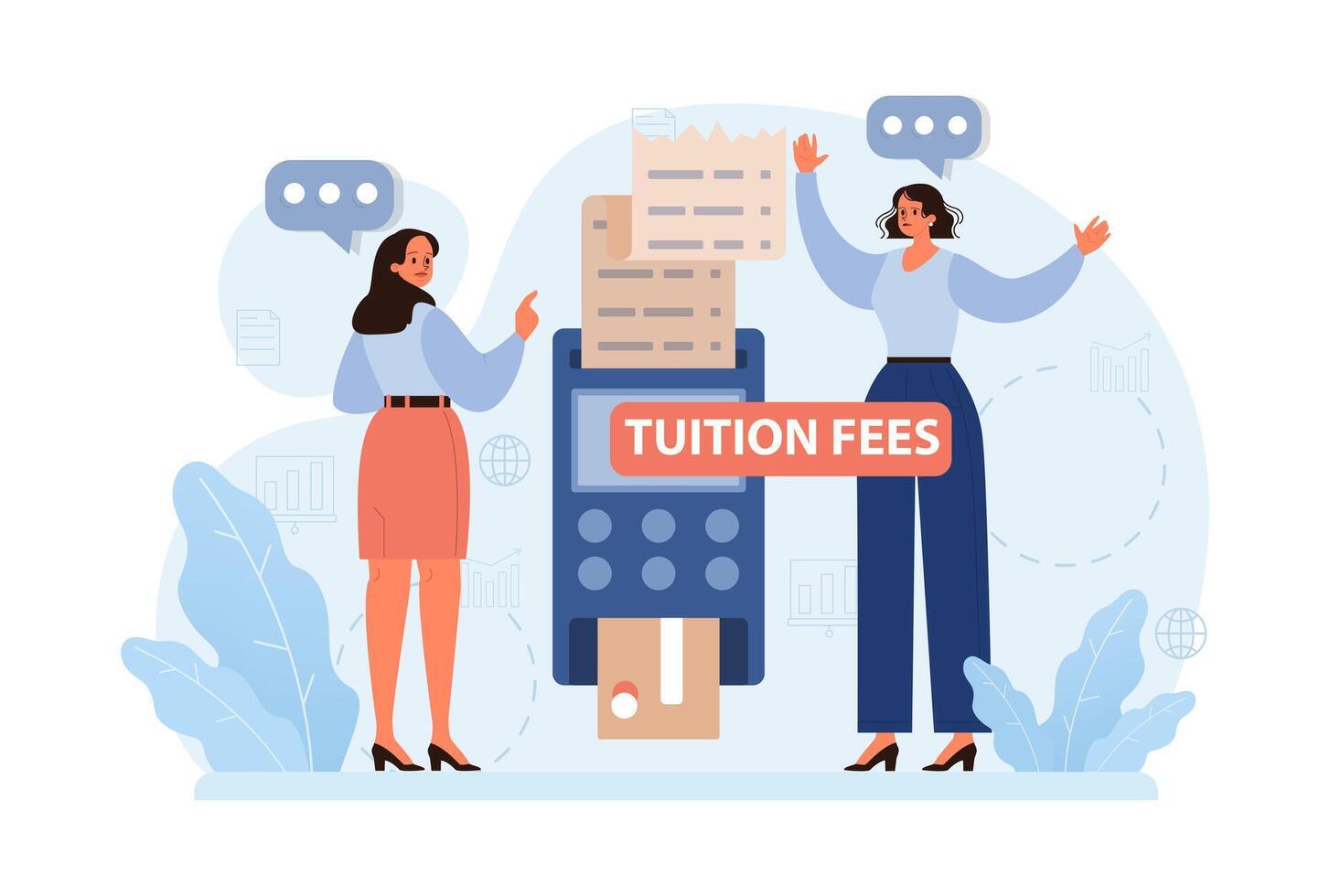 Student debt. Young graduated character with a financial crisis. Expencive vector