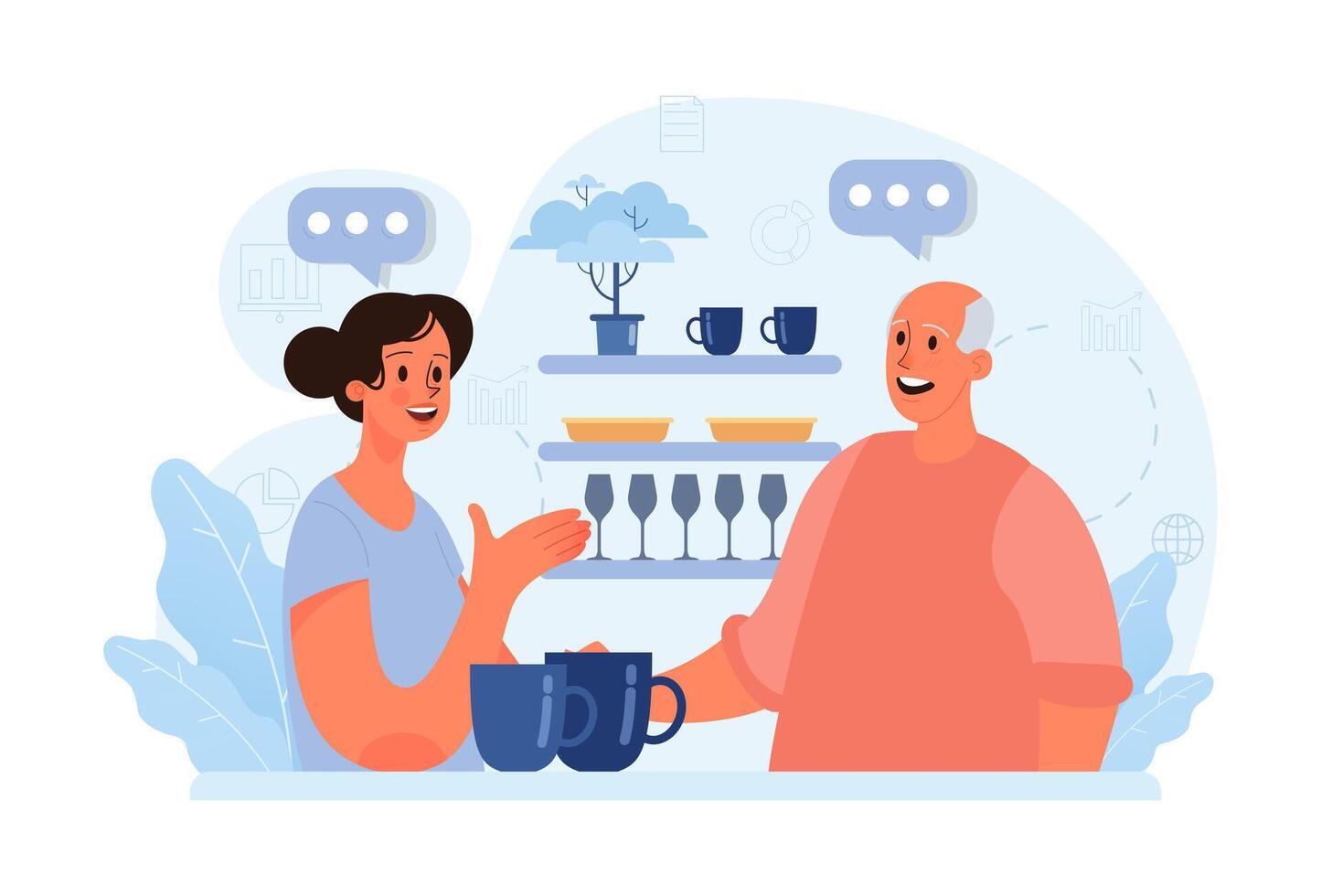 Hygge. Happy people relaxing at home, family members leisure vector