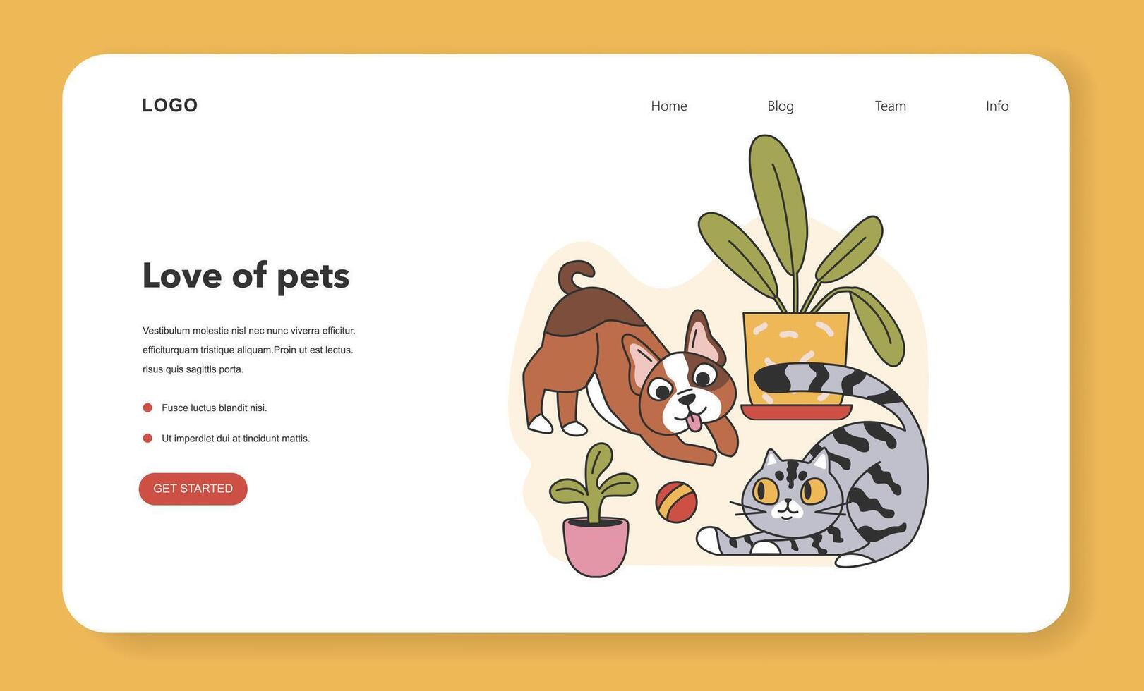 Cat and dog best friends web banner or landing page. Cute puppy and kitten vector