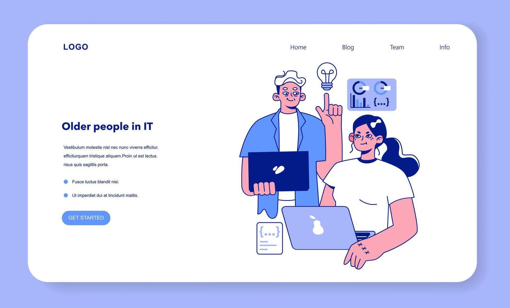 Senior developer web banner or landing page. Oldman helping a young vector