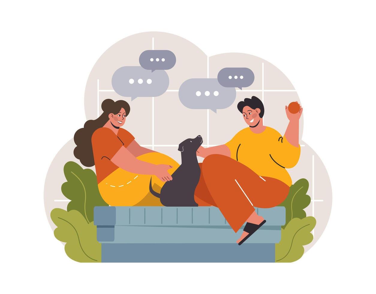 Hygge. Happy people relaxing at home, family members leisure vector