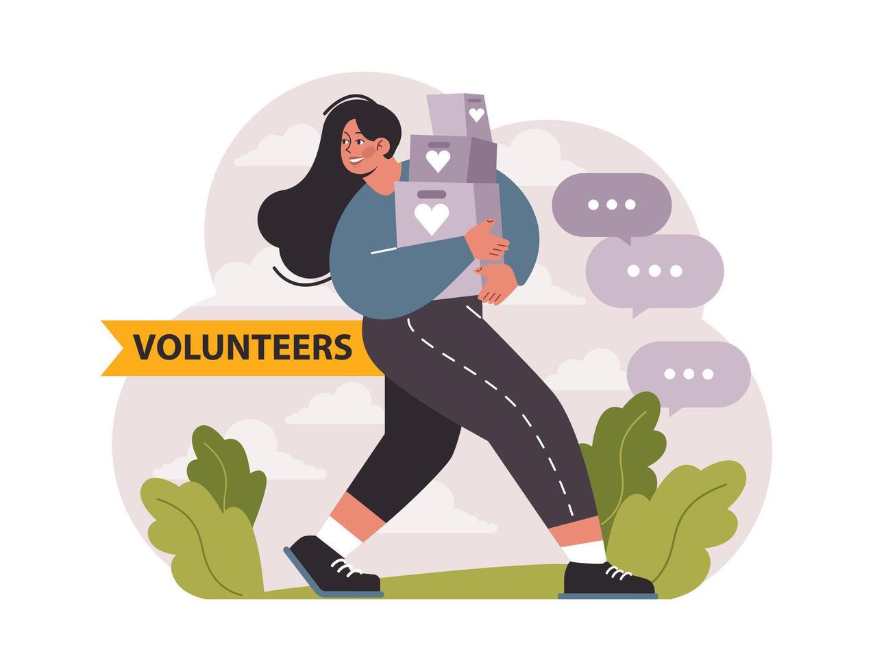 Charity. Volunteers community take care of people in need. Idea of care vector