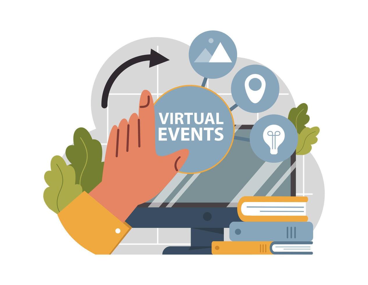 Virtual events. Online education, conference, exhibition, friends vector