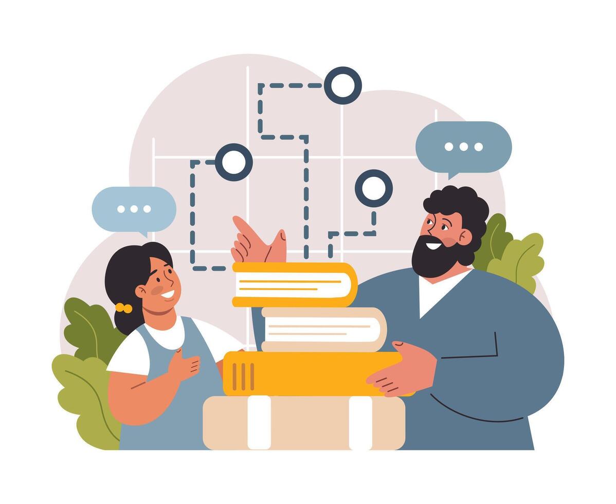 School preparation. School kids with parents prepare for studying. vector