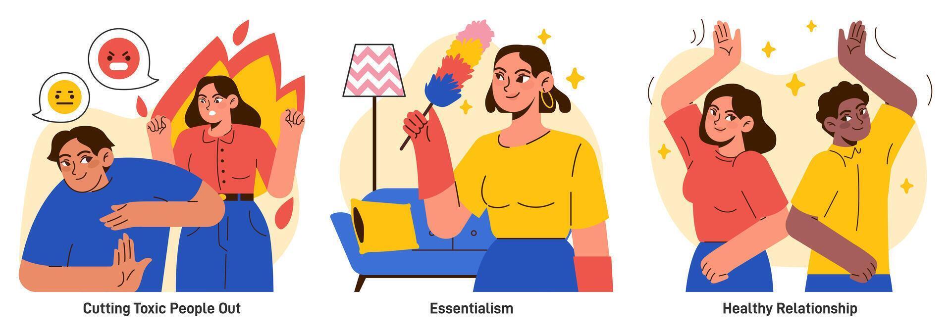 Minimalist lifestyle set. Simple and restrained living practices. Modern vector