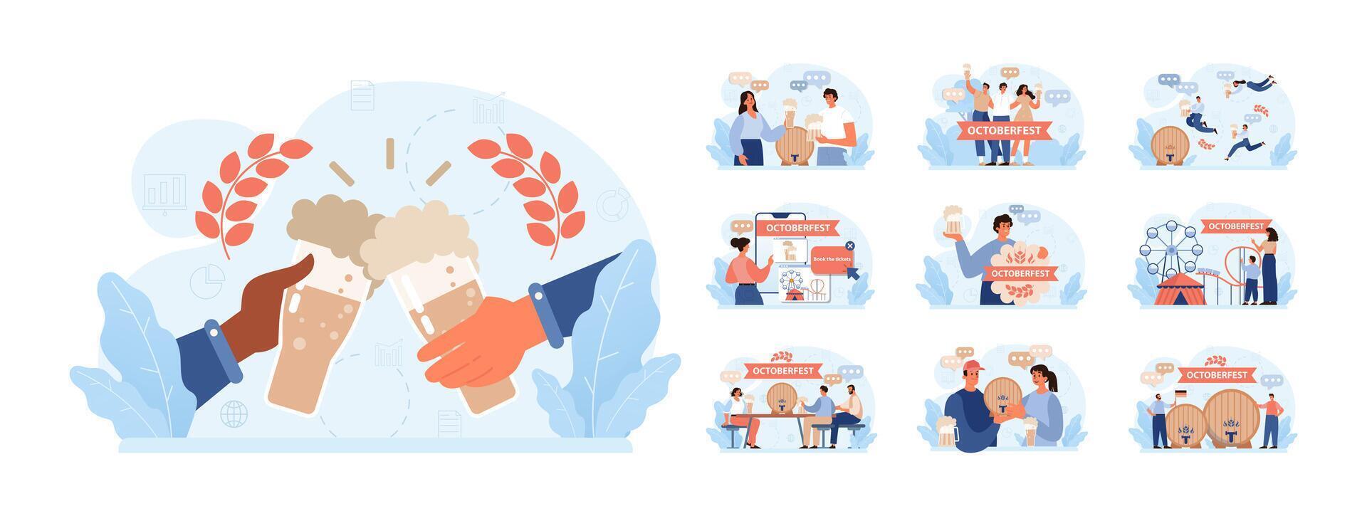 Oktoberfest festival set. Cheerful Bavarian people or tourists. Character vector