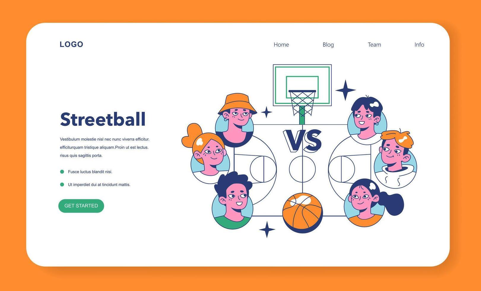 Streetball game web banner or landing page. Team players play basketball vector