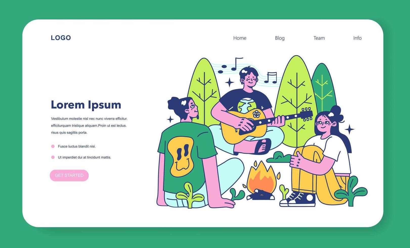 Retreat camp web banner or landing page. Modern practice for body vector