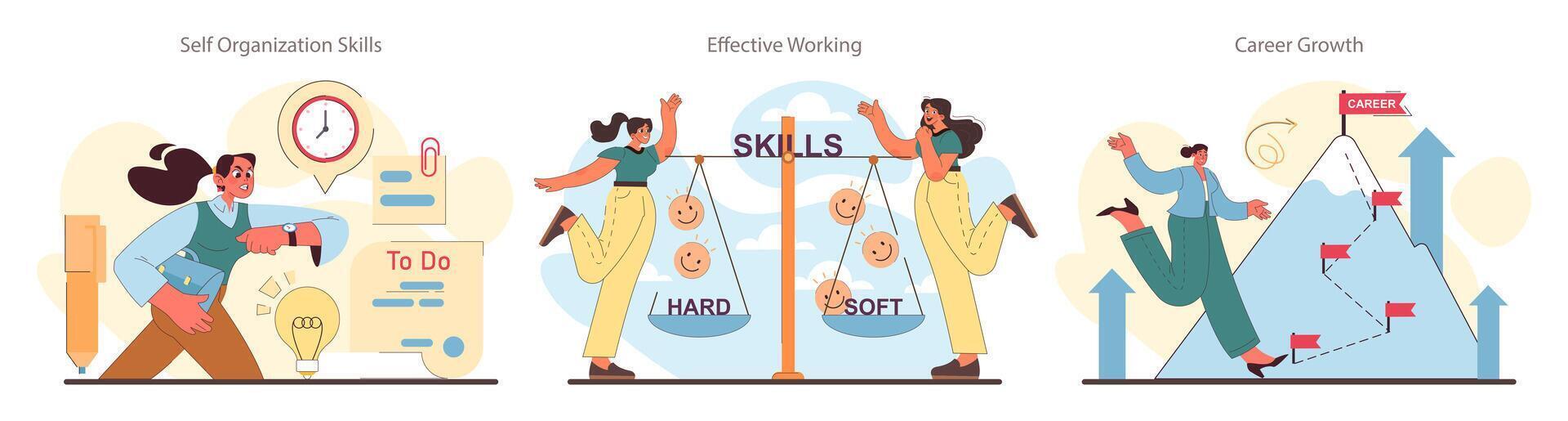 Skills development set. Professional competences hard and soft skills vector