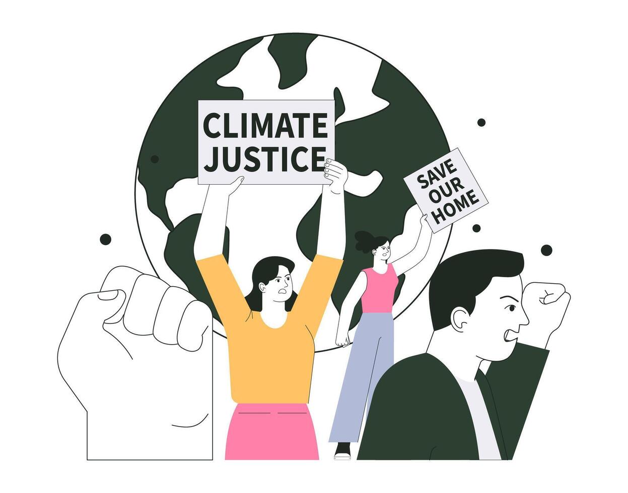 Protest. People on demonstration drawing attention to climate change. vector