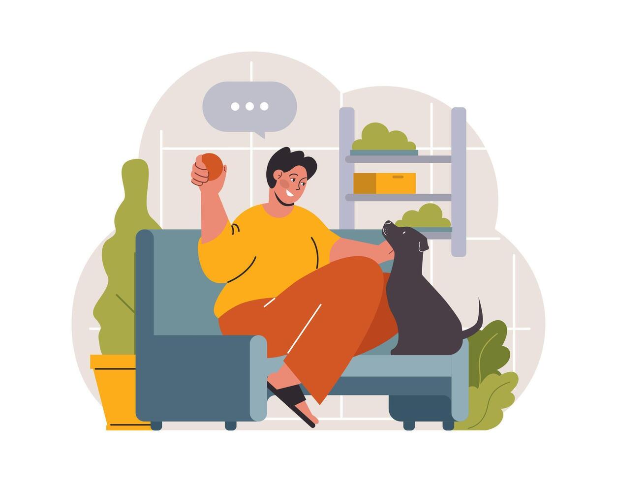 Hygge. Happy male character relaxing at home, weekend leisure time vector