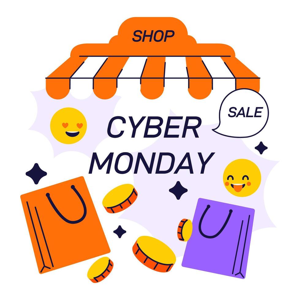 Cyber Monday. Big seasonal sale and discount for online shopping. vector