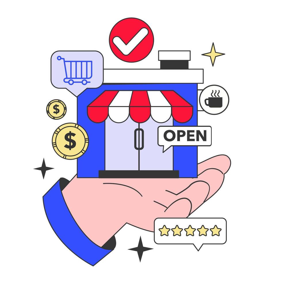 Small business. Starting and developing a new start-up or local business. vector