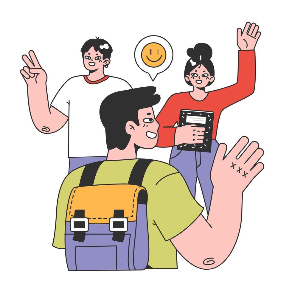 College or university students. Happy young people hang out together. vector