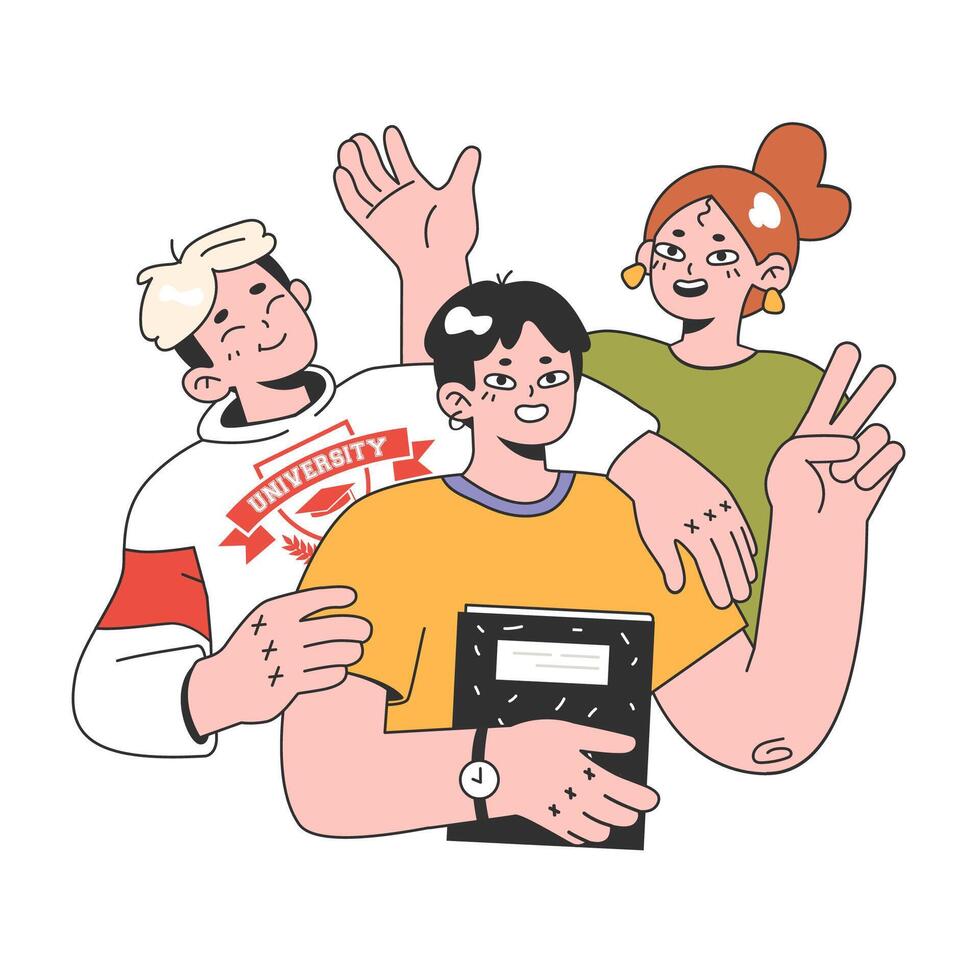 College or university students. Happy young people hang out together. vector