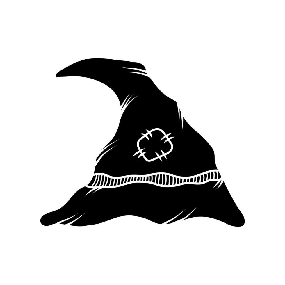 silhouette of a magical witch hat for Halloween in . For party decoration, postcards, stickers, holiday decoration. vector