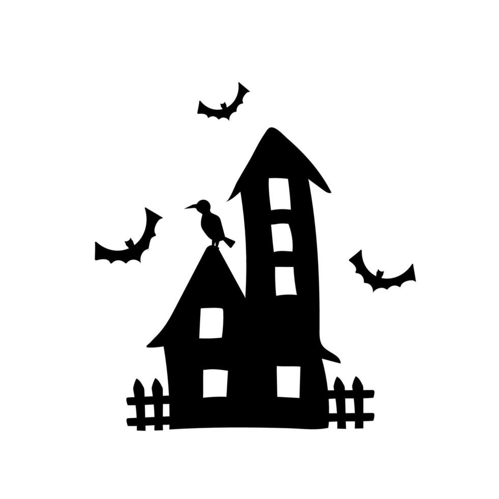 silhouette of a haunted house and bats for Halloween. illustration. vector