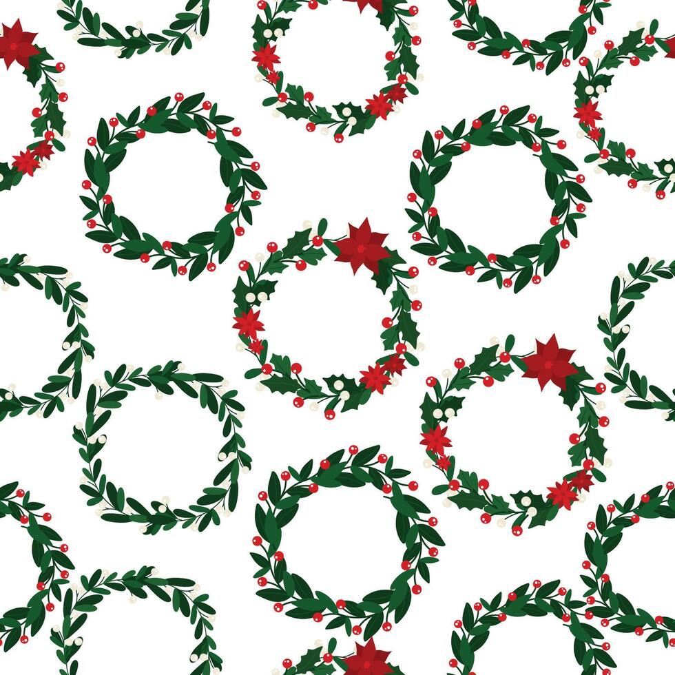 Christmas pattern with Christmas wreaths vector