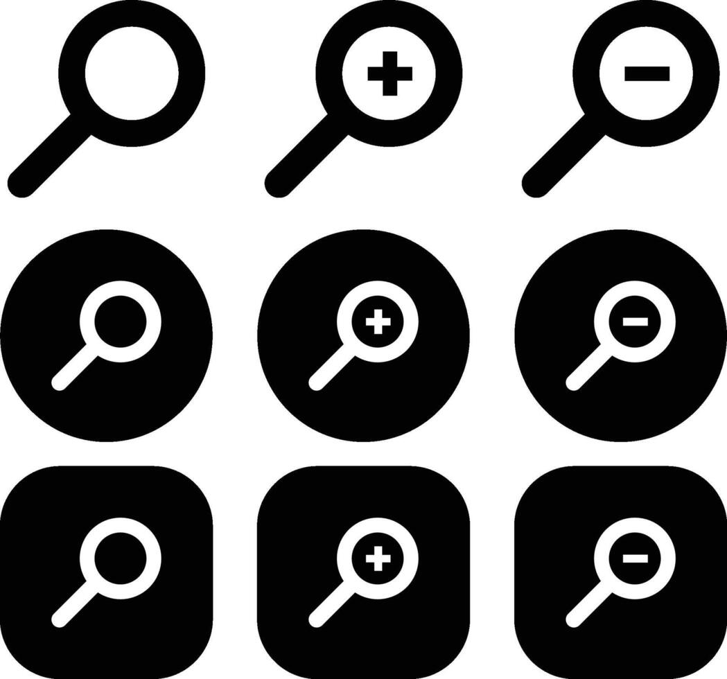 Black Search Solid Icon Set vector