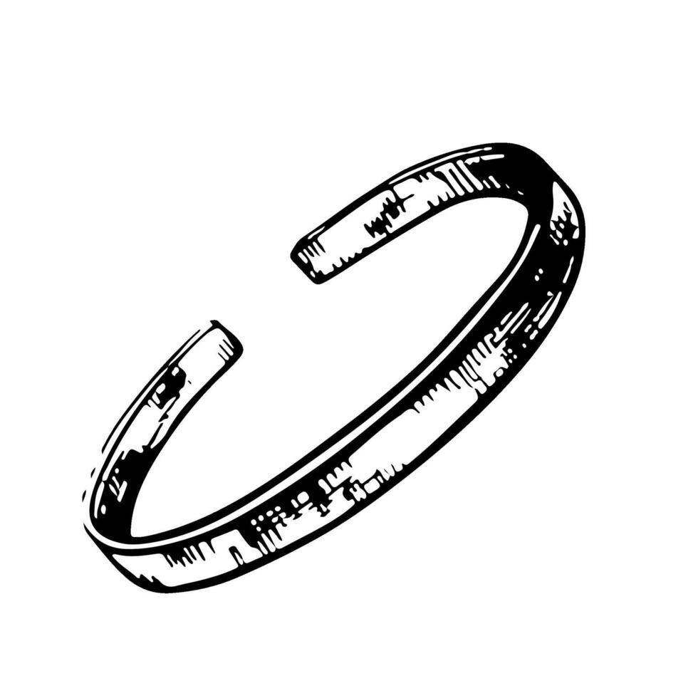 Jewelry bracelet. Beauty and fashion. A black and white illustration made by hand. A thin metal bracelet on the arm is a design element. Isolate on a white background. For package, label, flyer vector