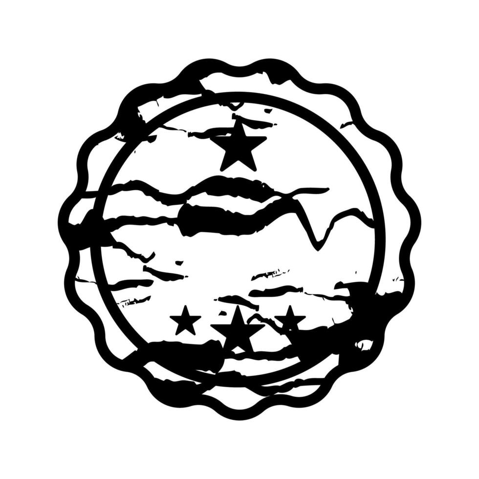 A distressed stamp design featuring stars and wavy lines in a circular shape, ideal for various creative projects vector