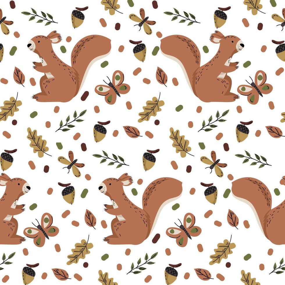 Captivating Squirrel Pattern with Nature Elements, perfect for your Fall Decor and aesthetics vector
