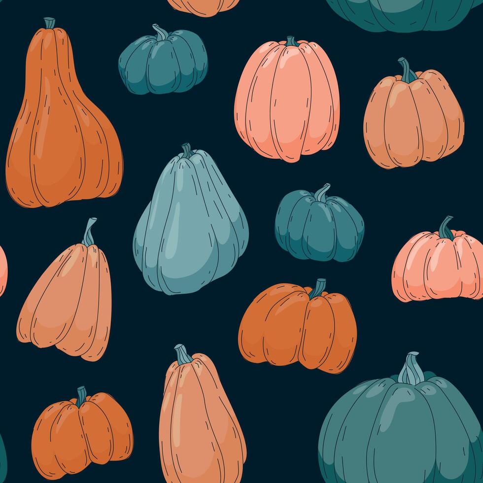 Seamless pattern of colorful pumpkins. illustration in a flat style. vector