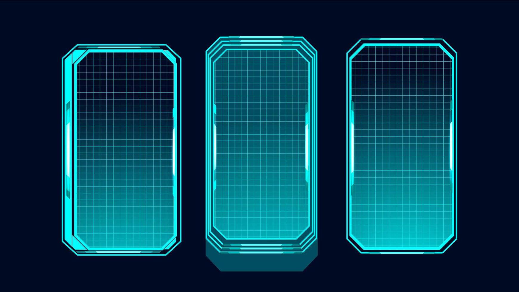 Set technology box screen Hud ui interface blue light. Futuristic tech editable vector