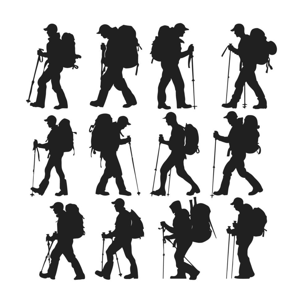 Backpacker silhouettes set design vector