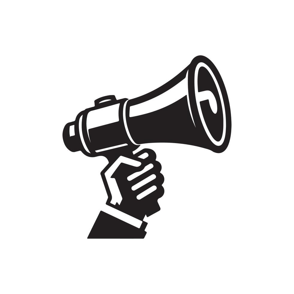 hand holding megaphone silhouette illustration Speech and announcement symbol vector