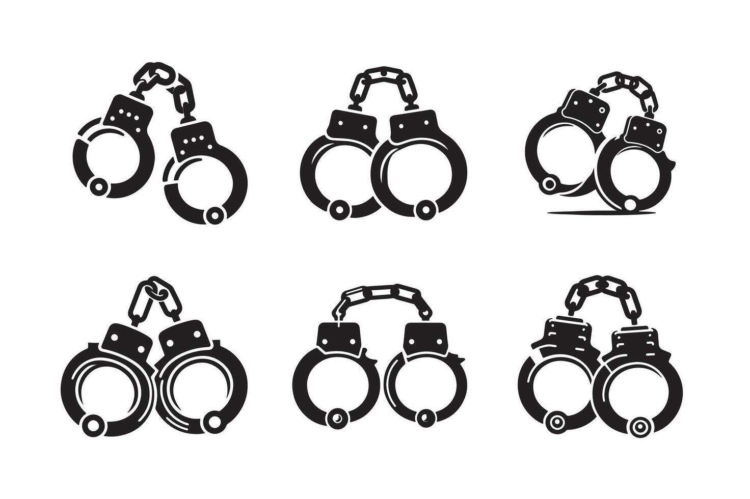 Set of handcuffs crime silhouette illustration vector
