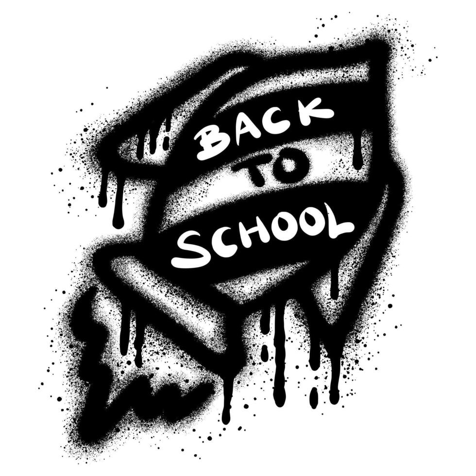 back to school graffiti with black spray paint. rocket ship isolated with a white background vector