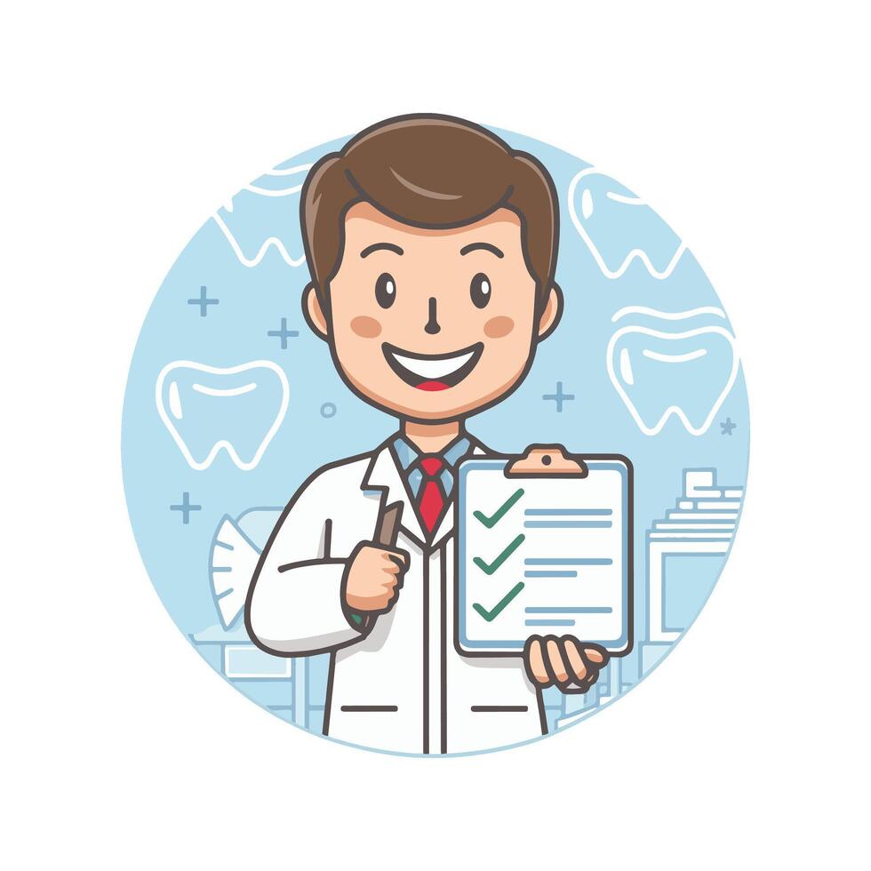 Smiling Dental Doctor Holding a Clipboard Cartoon Illustration vector