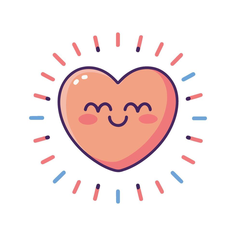 Happy Pink Heart with Cheerful Face Surrounded by Colorful Rays vector