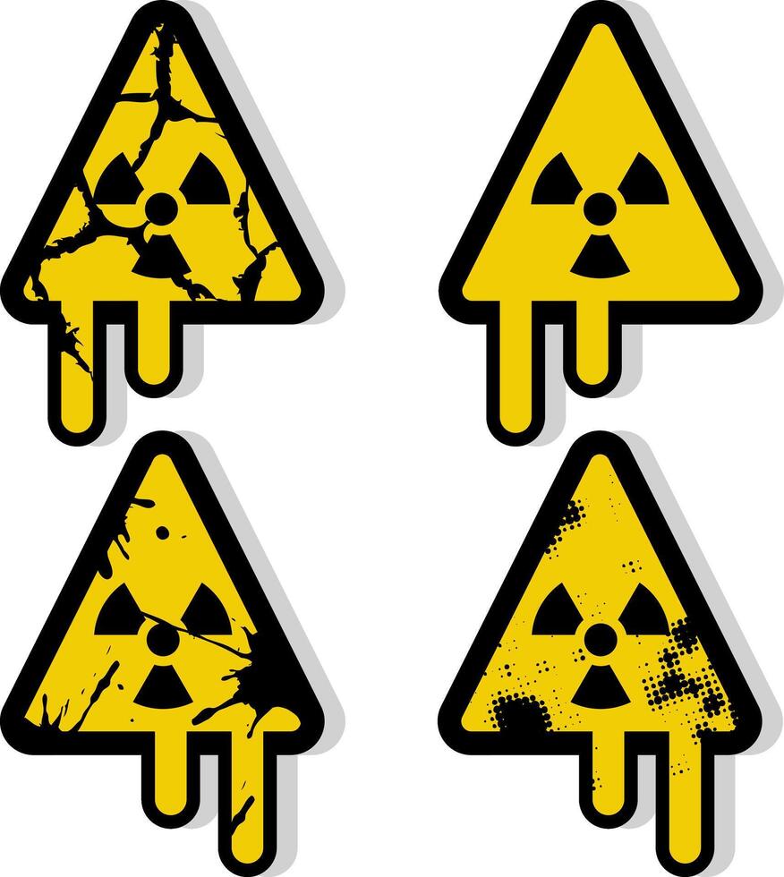 four radioactive signs with a yellow and black vector