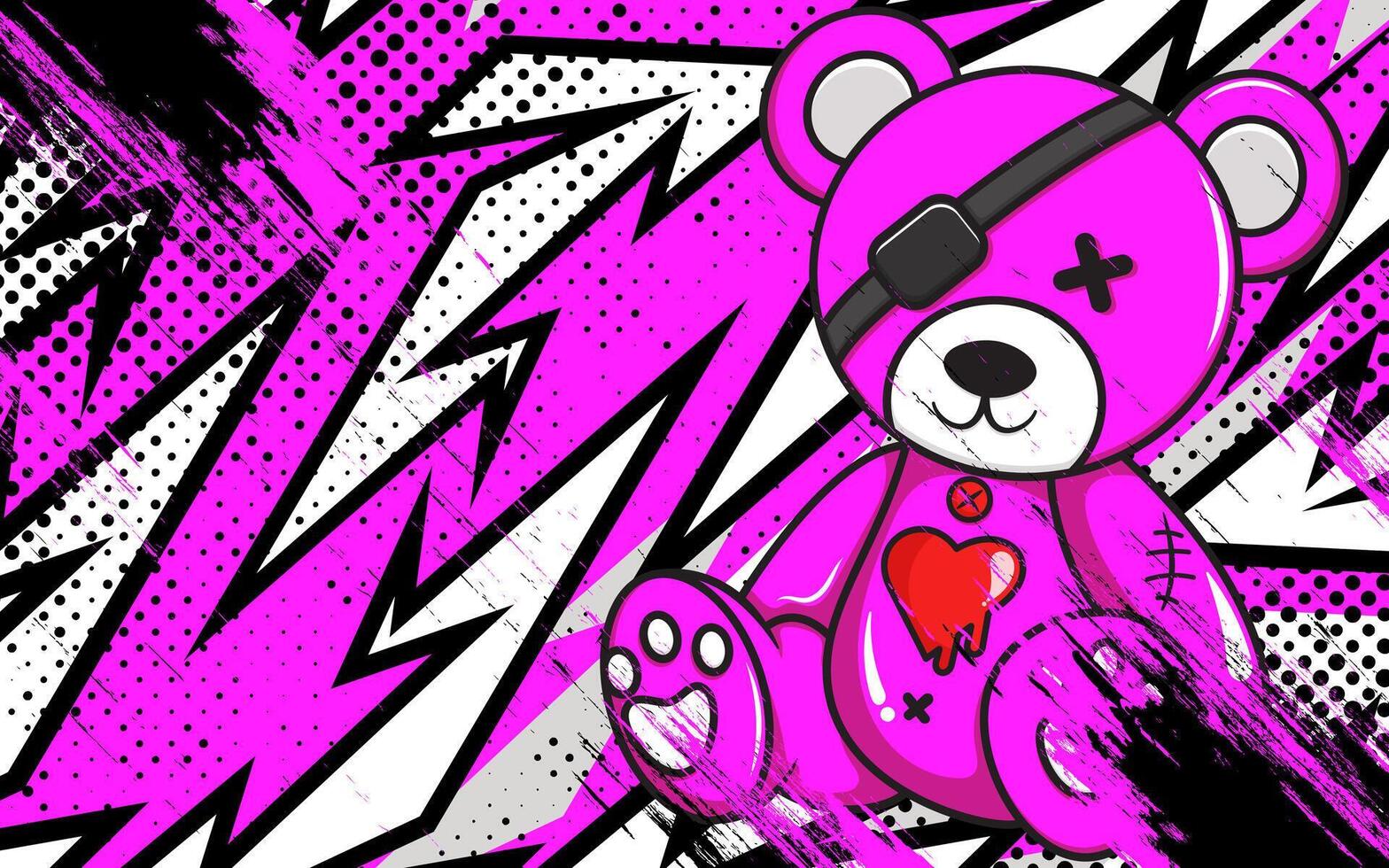 a teddy bear with a heart on it in a pink background vector