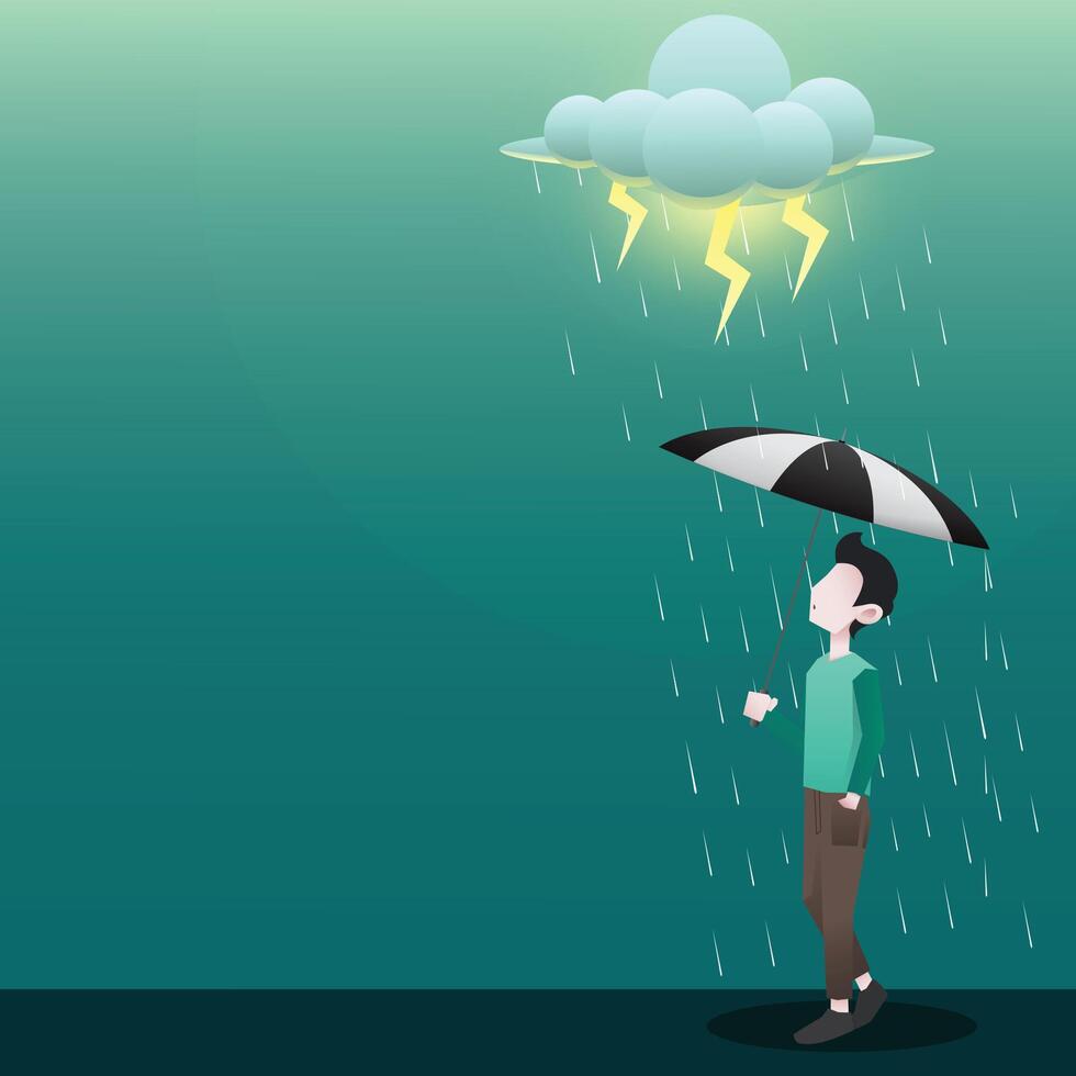illustration of a man holding an umbrella during the rain vector